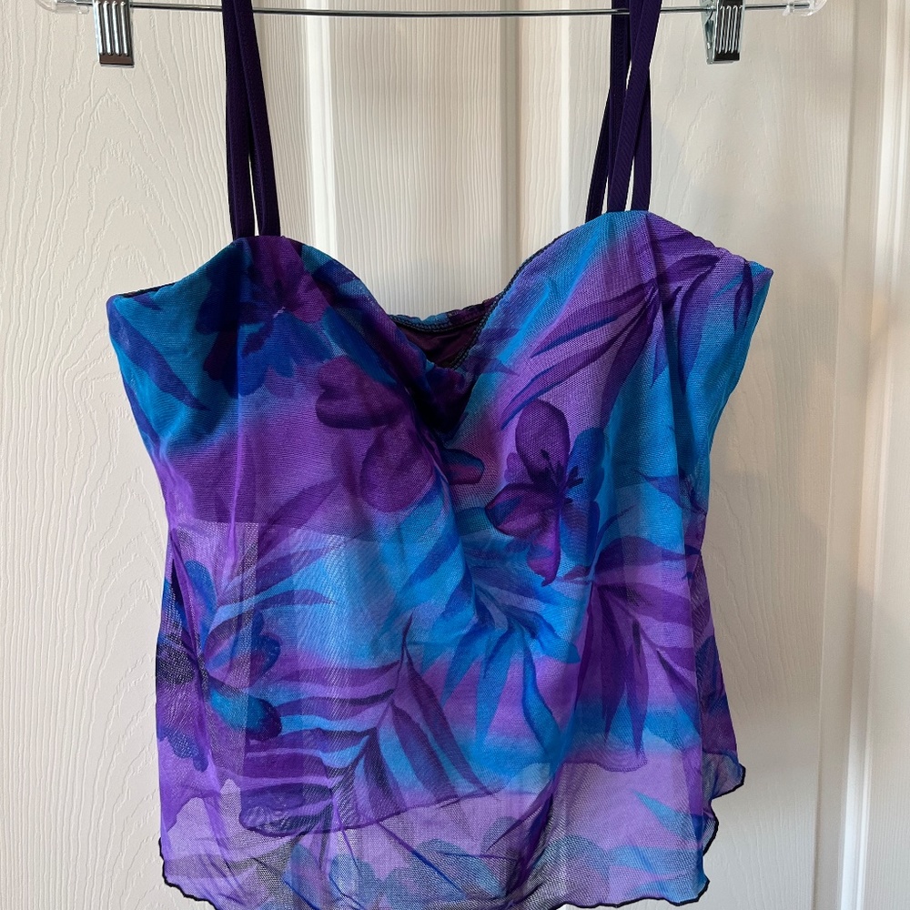Mainstream 2 Piece Swimsuit, Size 16, Blue and Purple Mesh